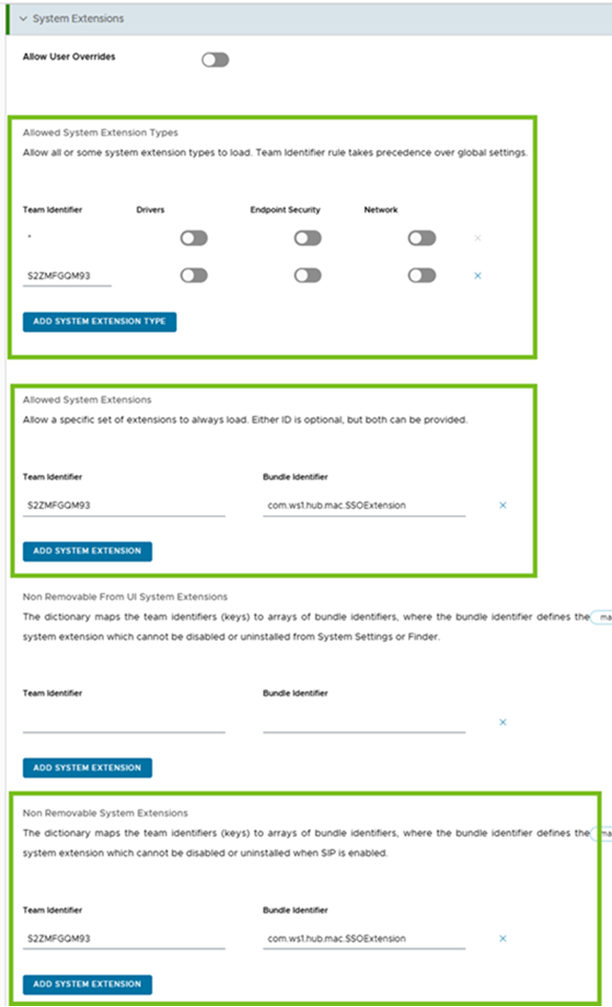 System Extensions payload System Extensions payload
