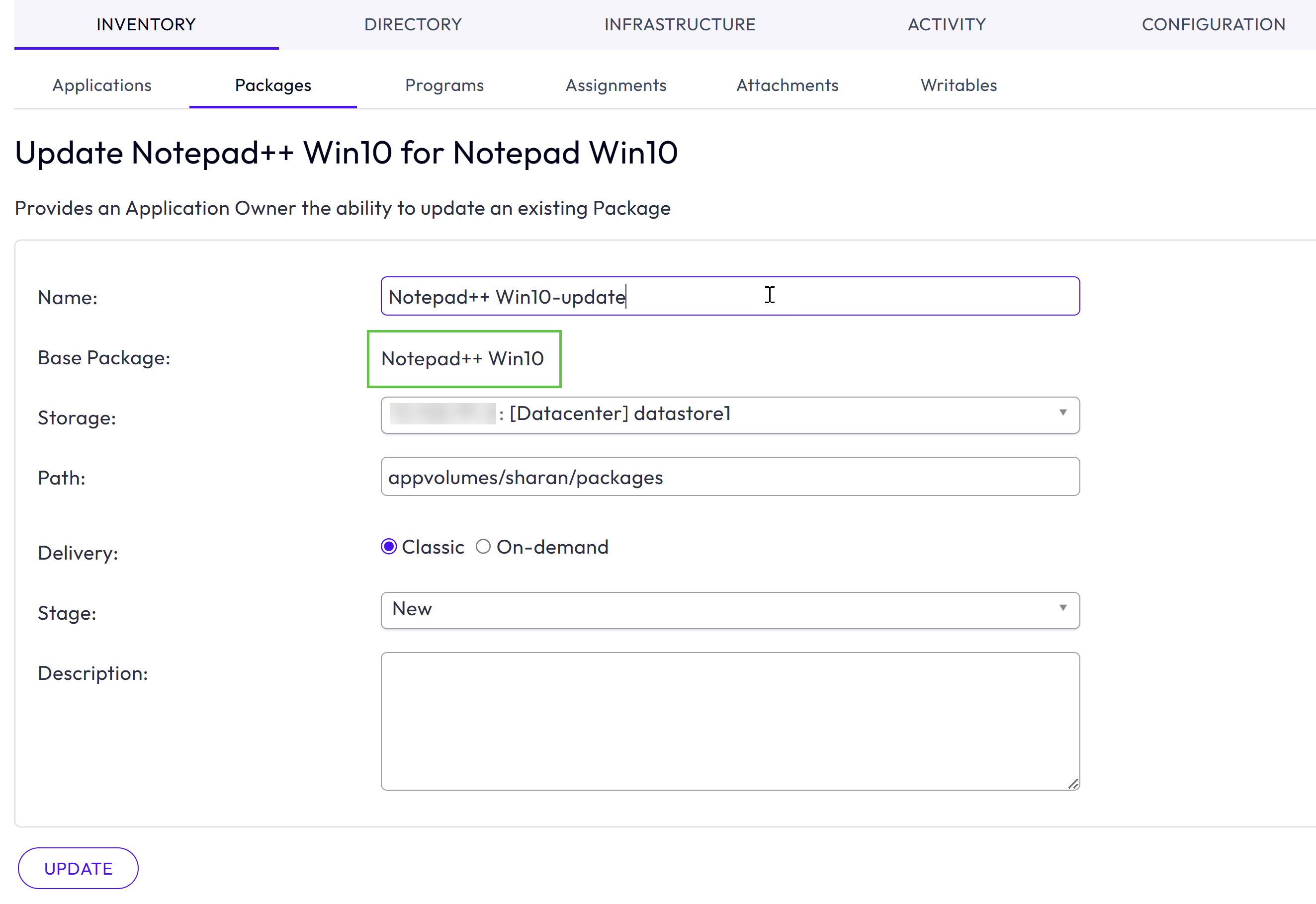 The existing package is in the Enabled status and becomes the Base Package for the new, updated version of the package. The existing package is in the Enabled status and becomes the Base Package for the new, updated version of the package.