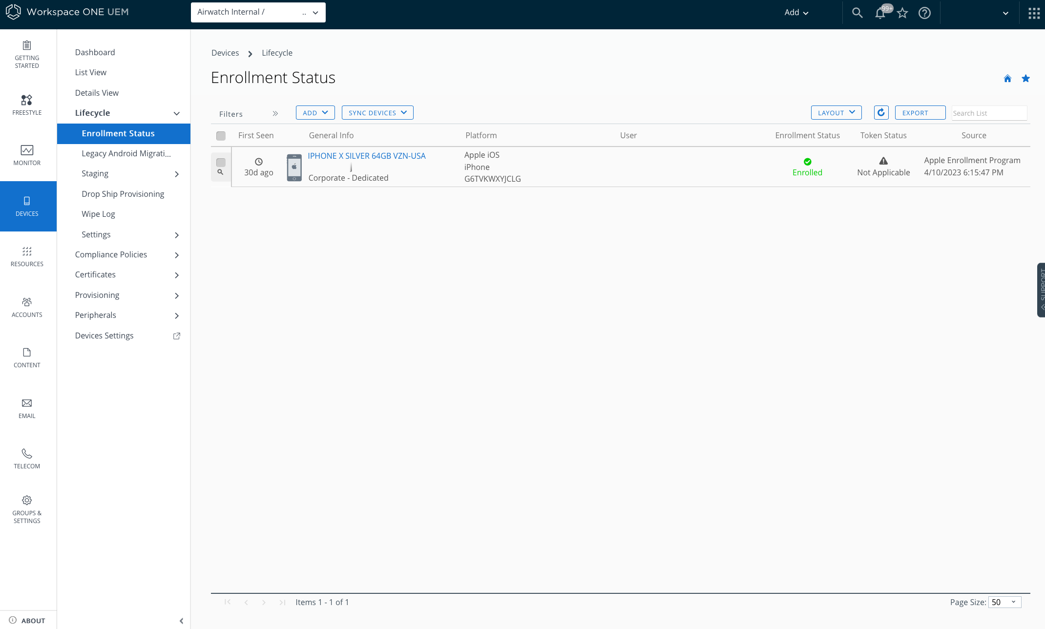 Enrollment Status showing the sync devices option Enrollment Status showing the sync devices option