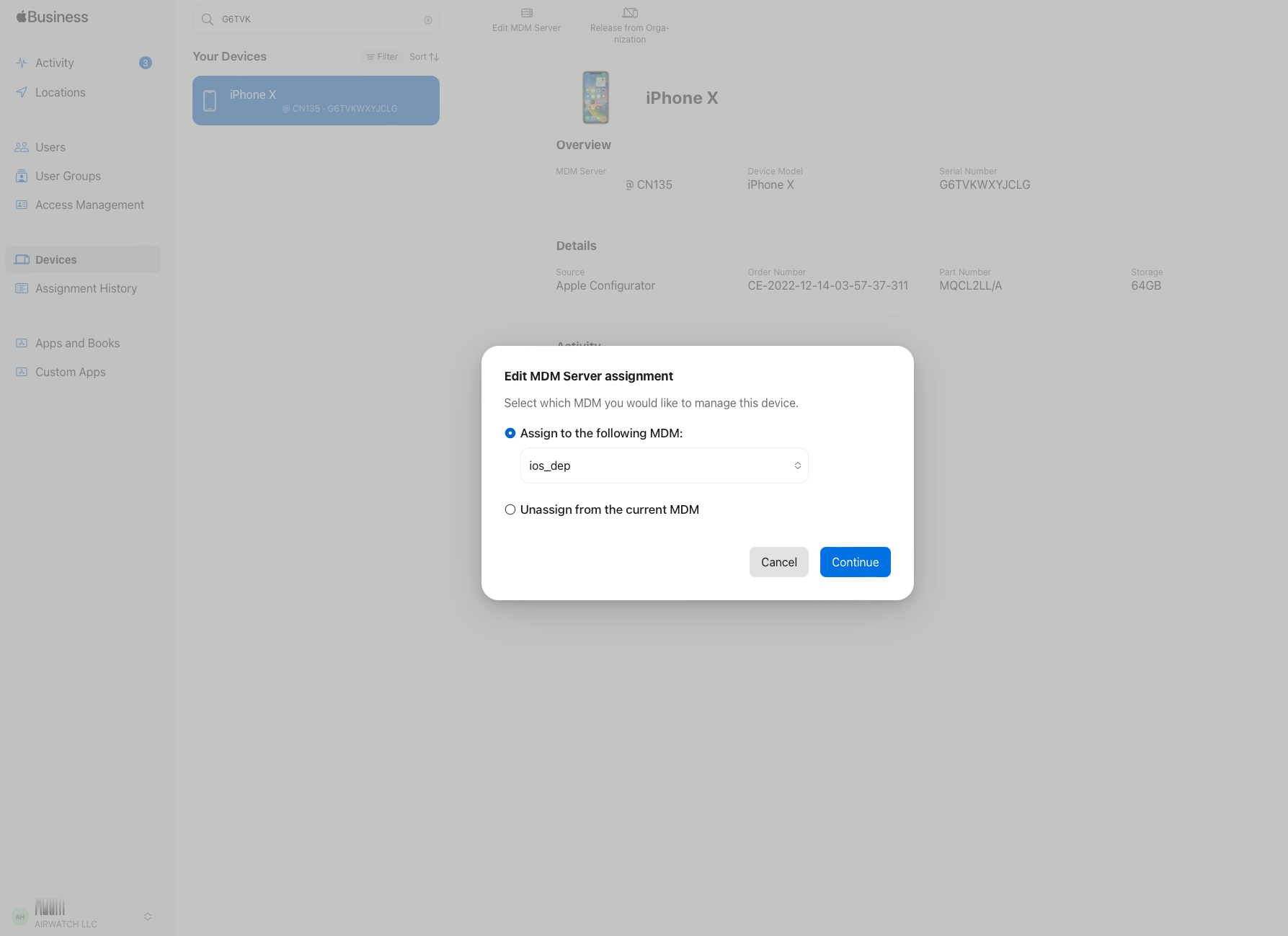 Assign the device to MDM server