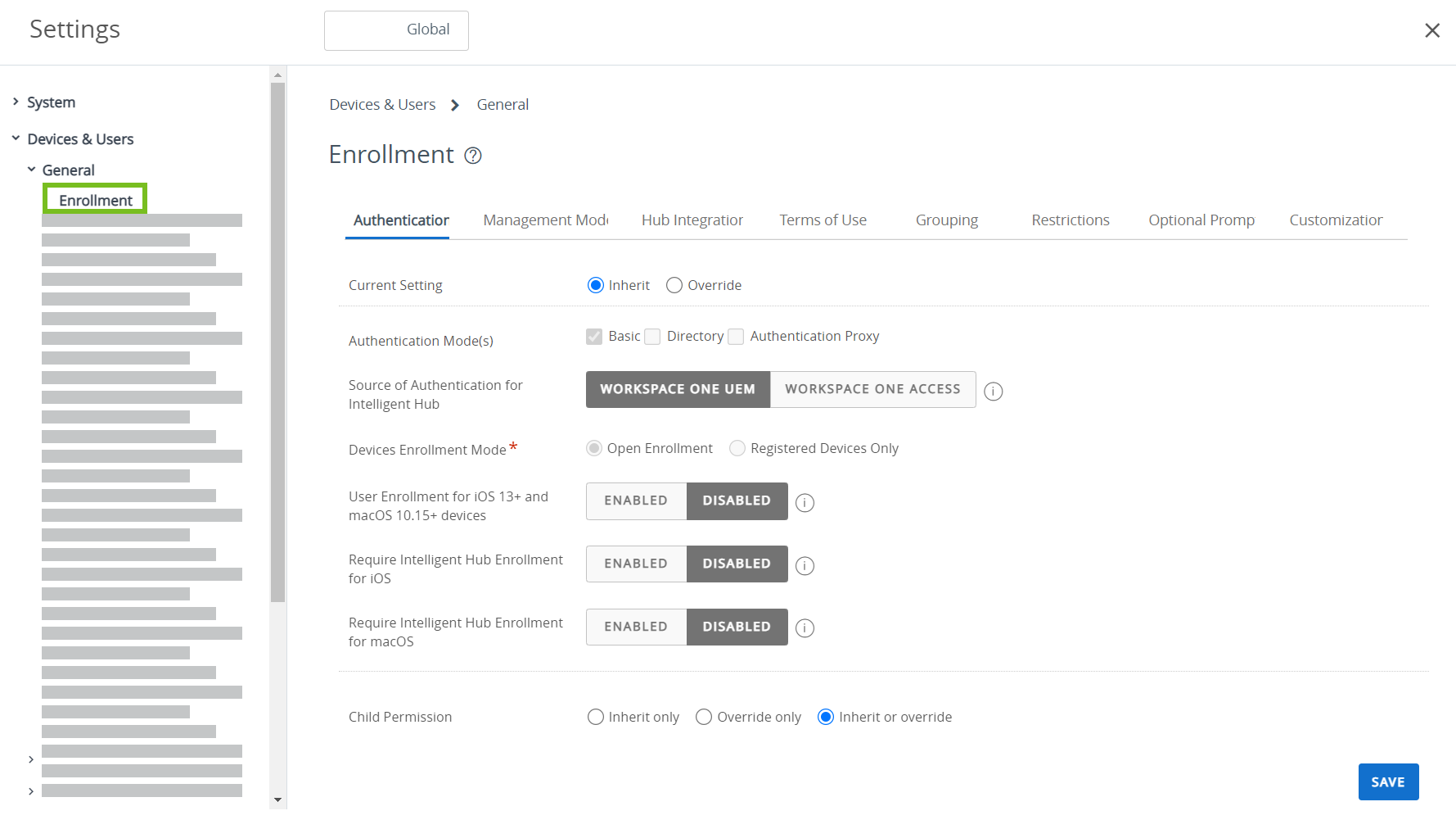 Enrollment Settings window showing Enrollment option hilghlighted Enrollment Settings window showing Enrollment option hilghlighted