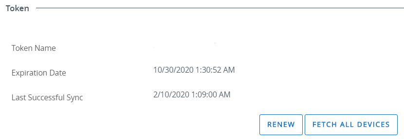 The screen shows the Expiration Date and the last successful sync. Displays the buttons to Renew and Fetch All Devices. The screen shows the Expiration Date and the last successful sync. Displays the buttons to Renew and Fetch All Devices.