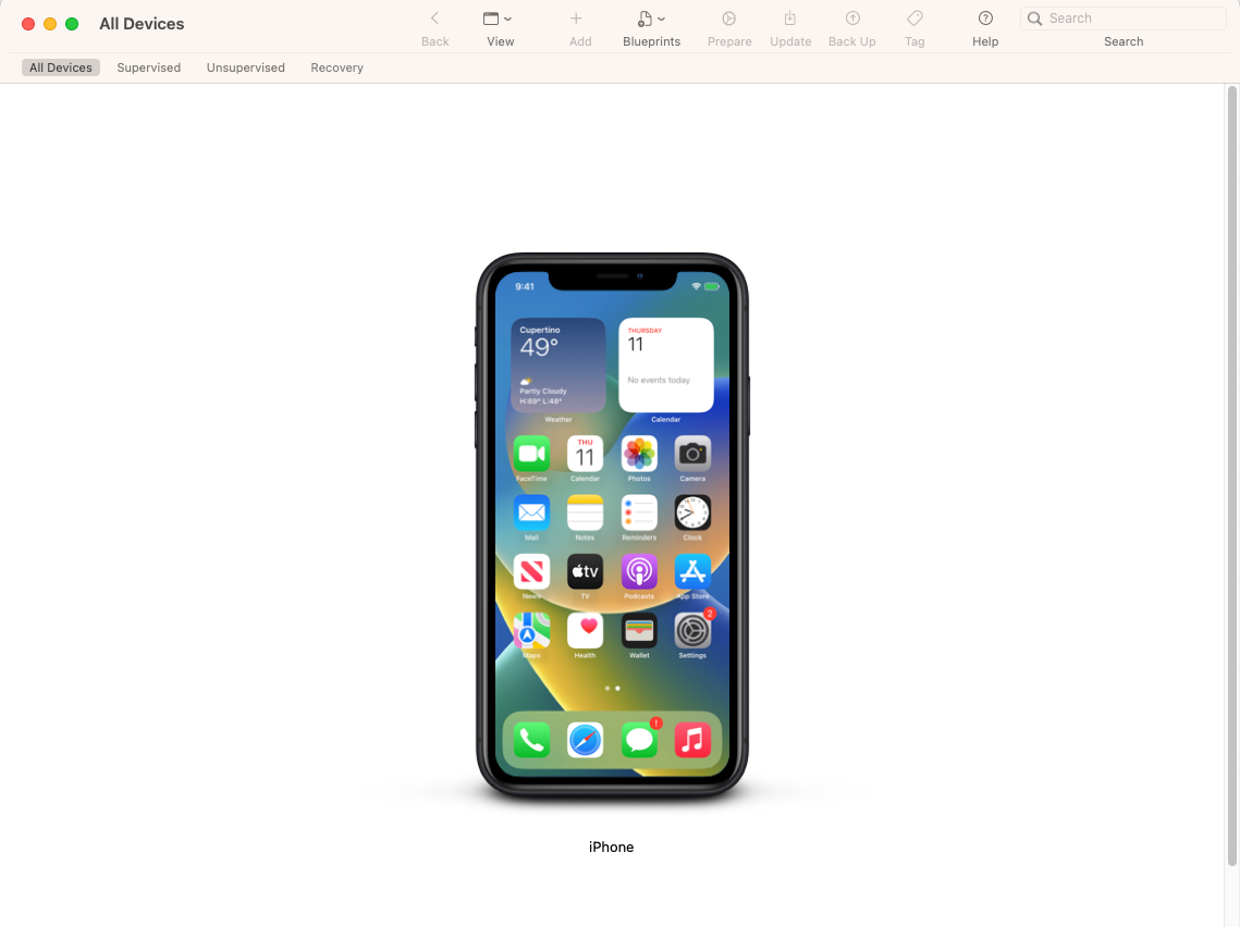 Apple Configurator showing different options