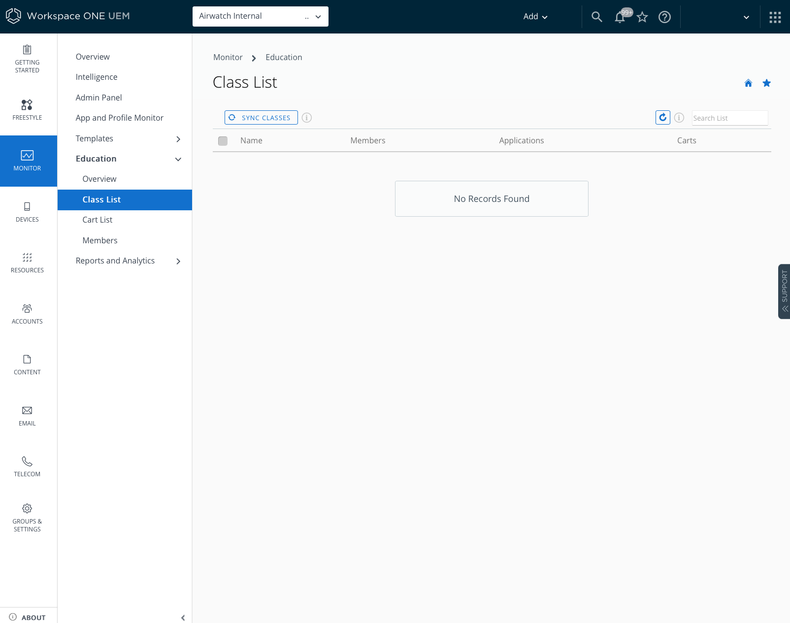 Class List UI showing the option to sync classes