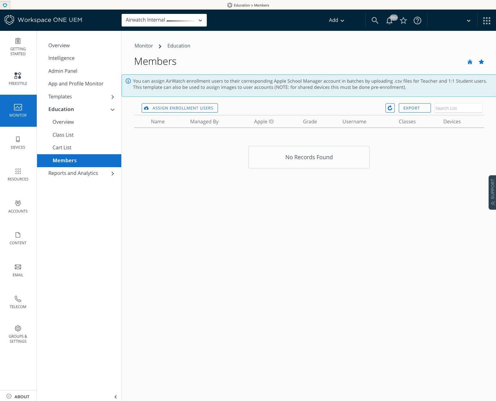 Members UI showing Assign enrollment users option