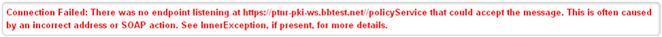 Image showing a connection failed, there is no endpoint listening at the server URL.