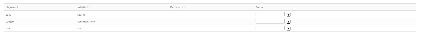 Shows the Segment Attribute and Occurence configureation section of the screen. Shows the Segment Attribute and Occurence configureation section of the screen.