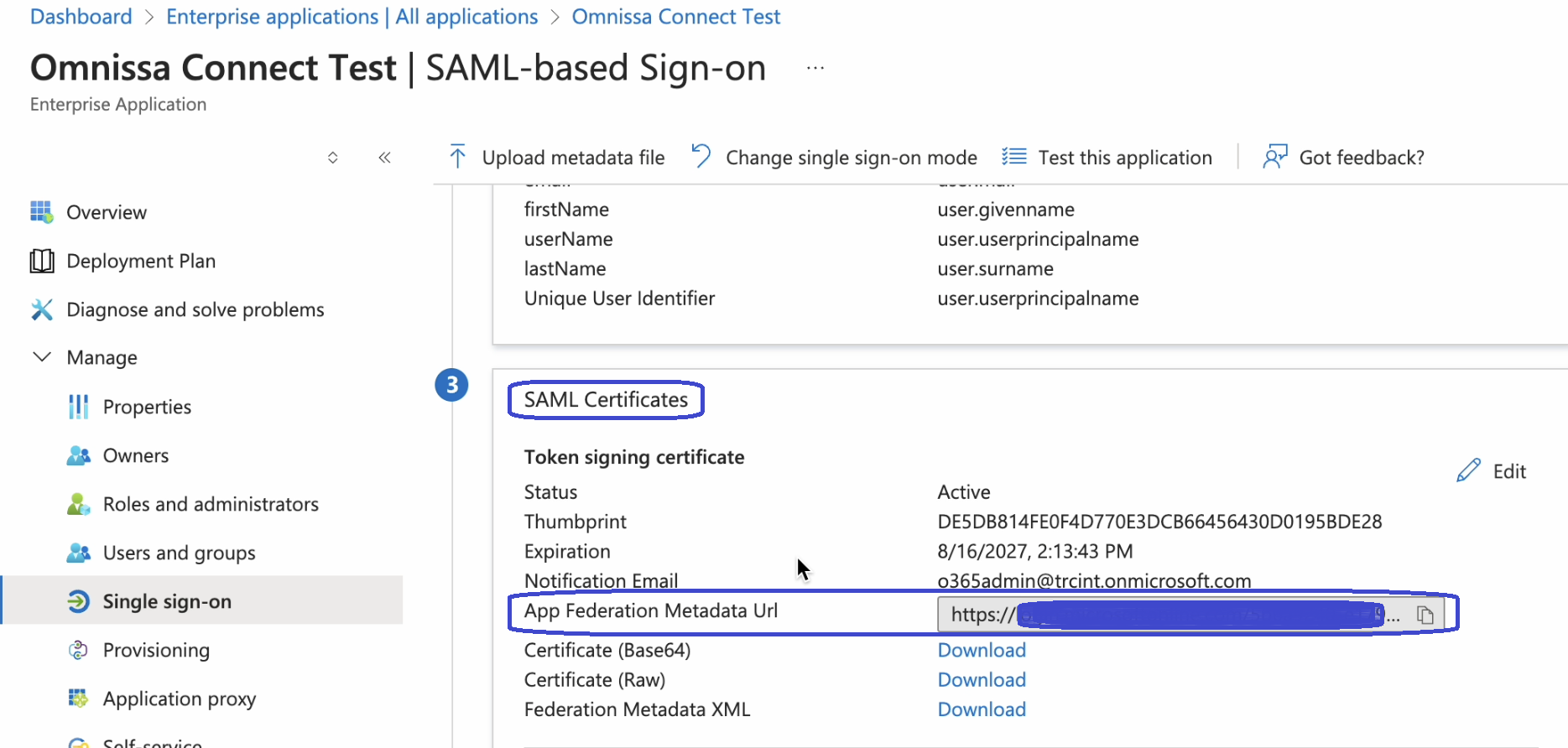 A screenshot of the url in Microsoft Entra ID to copy and paste in to Cloud Services.