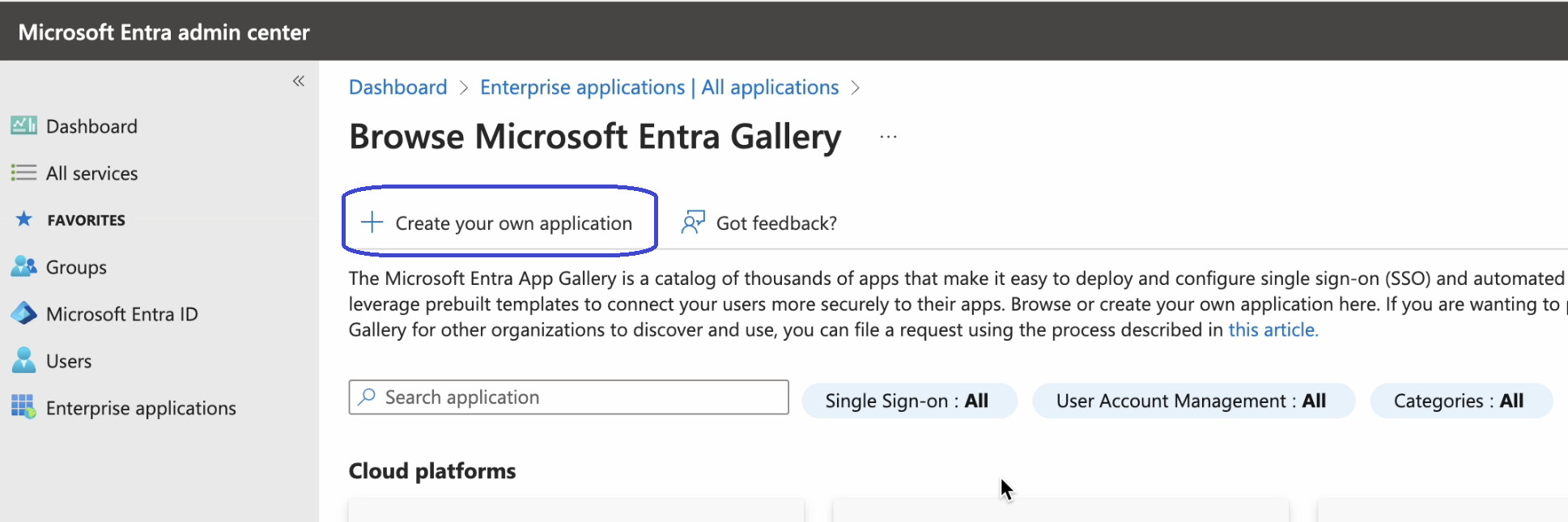 An image of the create your own application menu option.