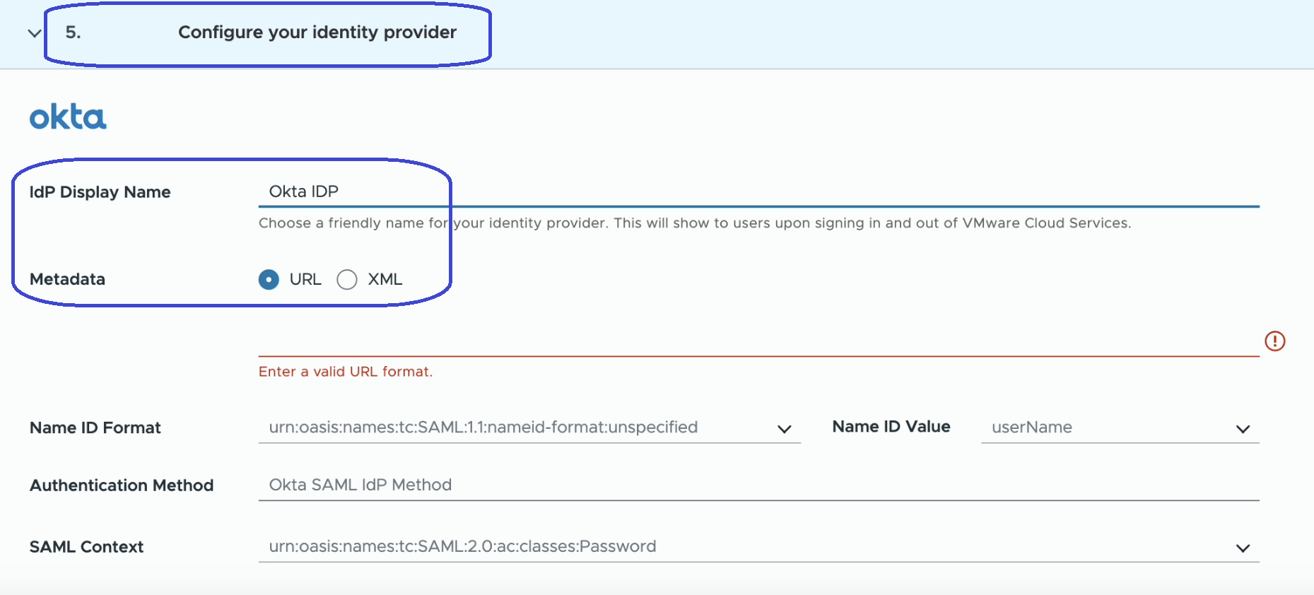 An image of the Okta IdP in Cloud Services.