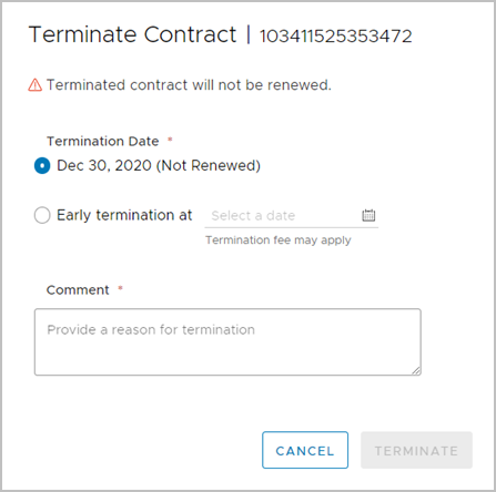Entering details for the termination of a contract. Entering details for the termination of a contract.
