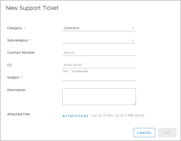 Creating a new support request ticket.