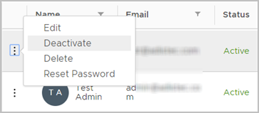 Deactivating a user from the Users menu. Deactivating a user from the Users menu.