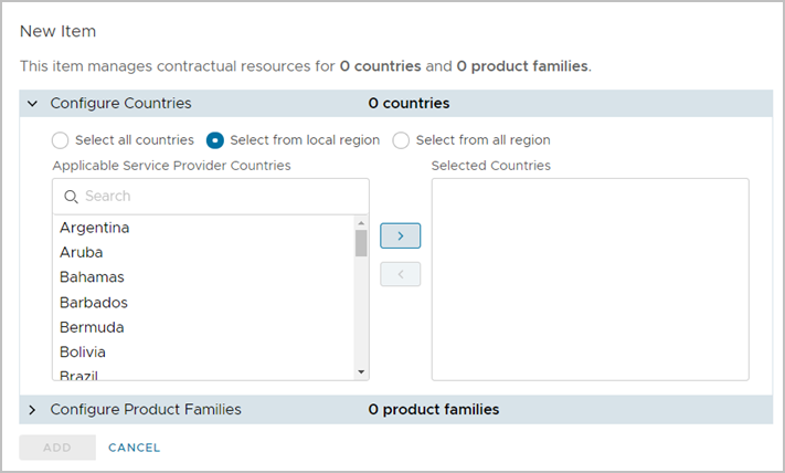 Selecting countries for a work group.