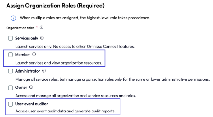 Assigning the Events Auditor role automatically assigns the Member role. The user needs to see the organization where events are happening to analyze and create reports for auditing.