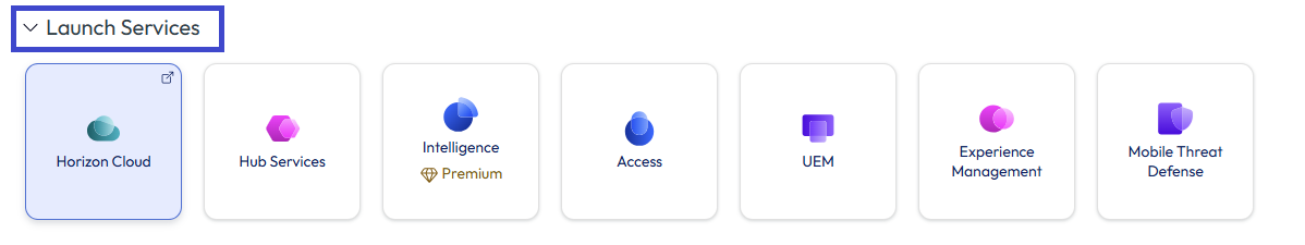Select a tile to access your Omnissa service console.