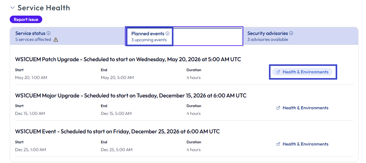 Planned events help you to manage your time and resources so you know when to work around a planned maintenance event.