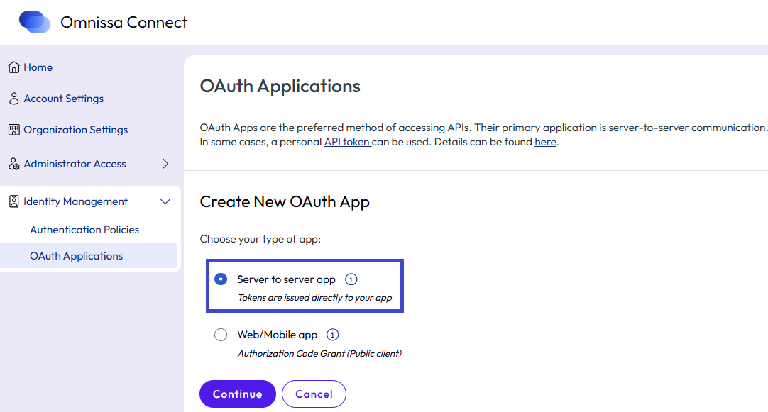 Use server-to-server apps to issue tokens directly to your app.