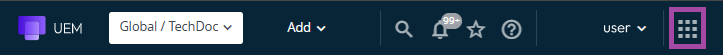 Use the 9 dots in the shape of the square to access your onboarding status in UEM.