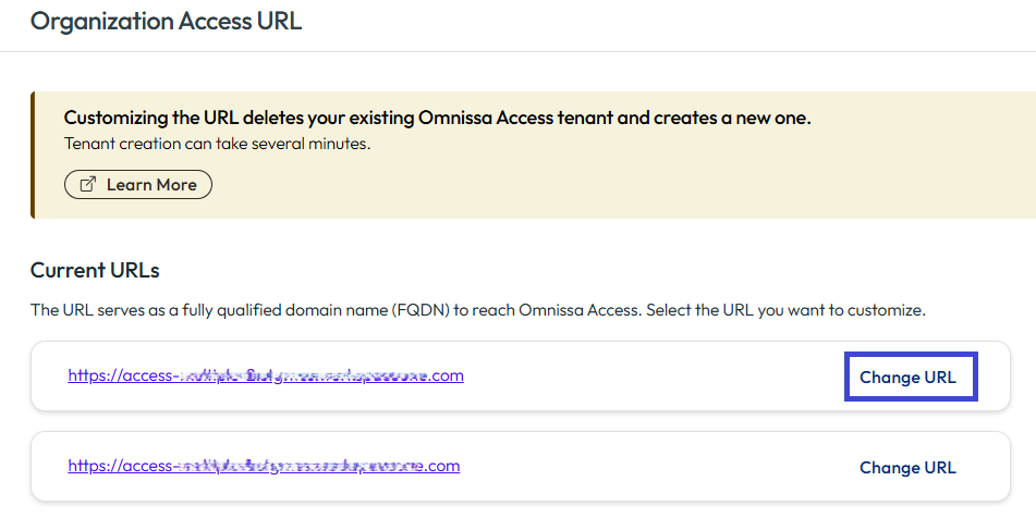 Select to change the URL for the desired tenant.
