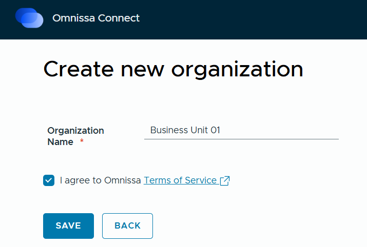 Enter a name for the organization