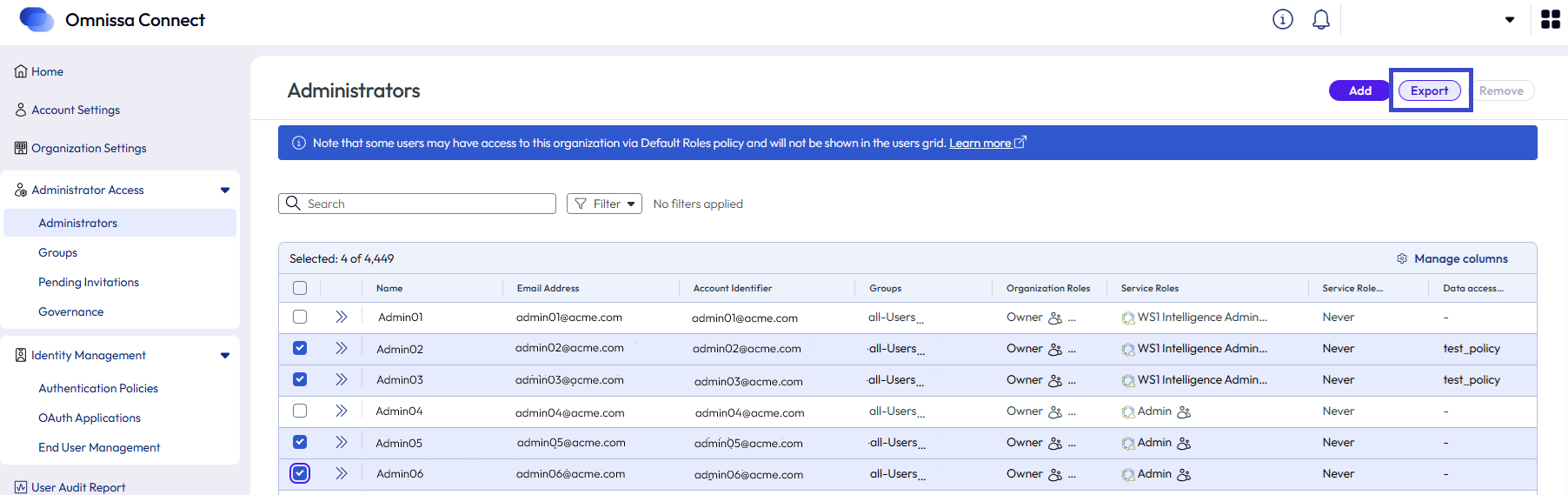 We've enhanced the admin grid to clarify service roles, member roles, and so Owners and Admins can export user lists.