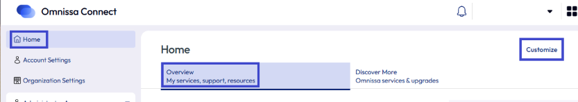Select Customize to control what admins see on the Home page.