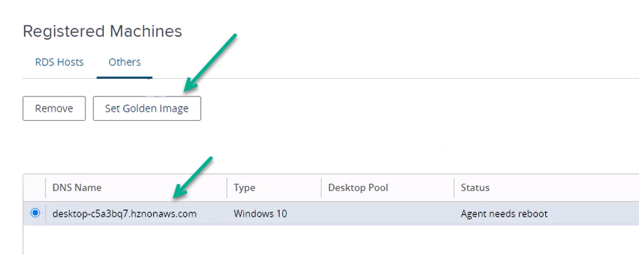 Set Golden Image button