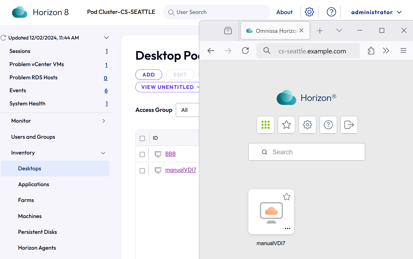 Desktop Pools UI and the Horizon Web Client