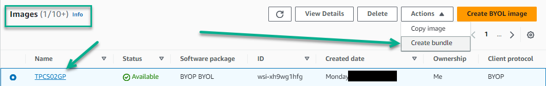 Images listing and Create bundle menu option Images listing and Create bundle menu option