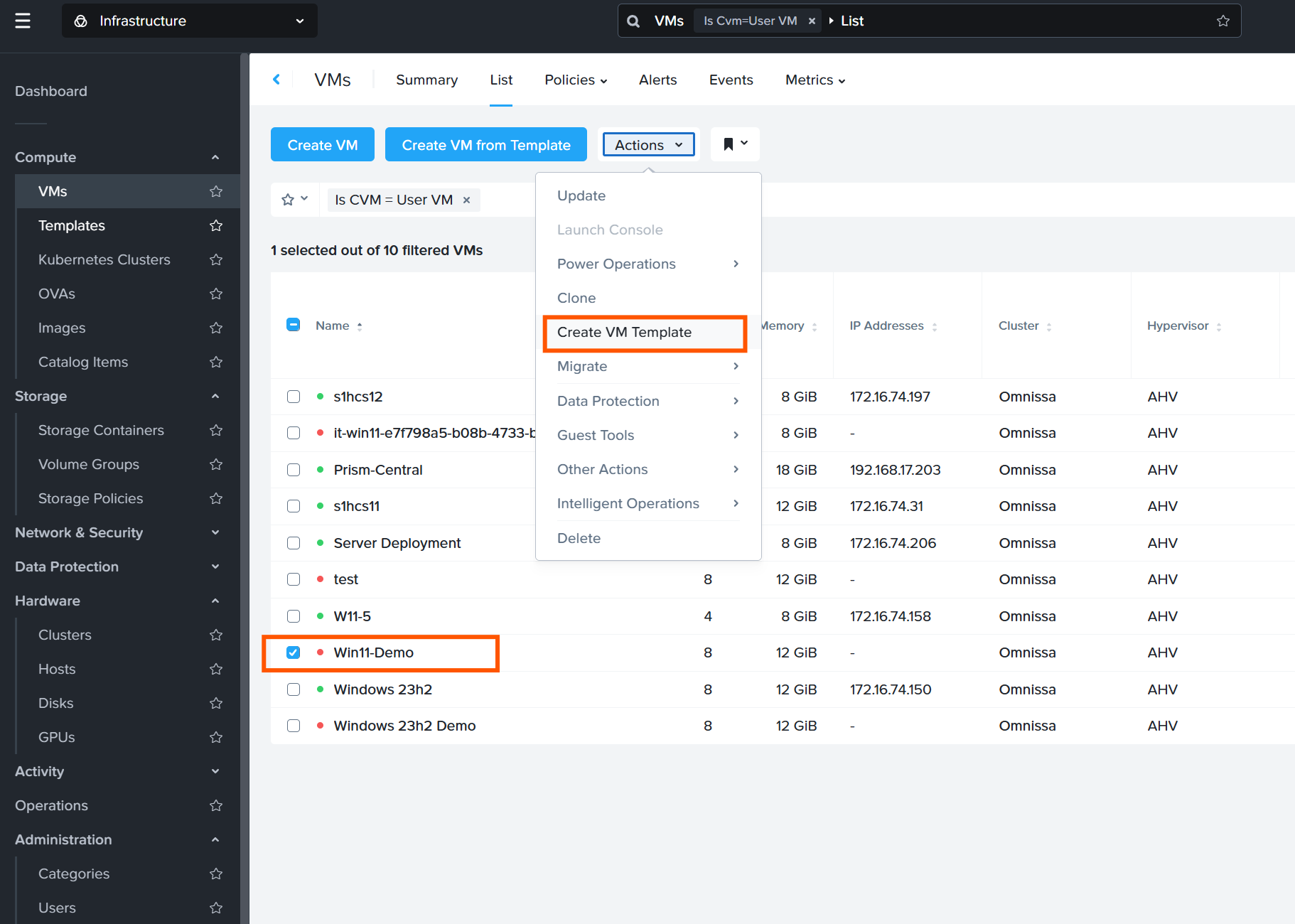 Create VM Template.