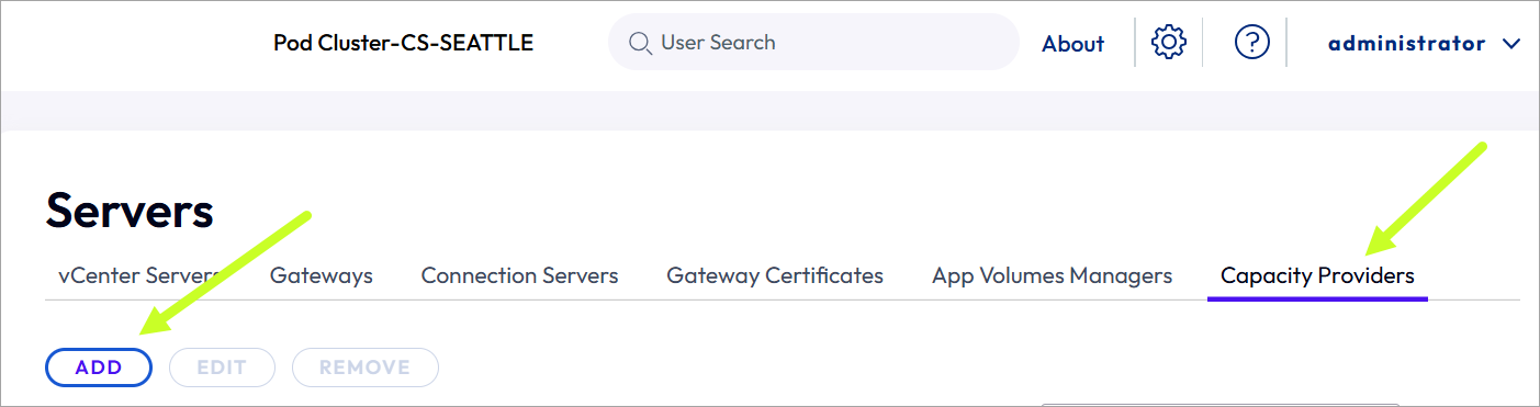 Capacity Providers tab on the Servers UI Capacity Providers tab on the Servers UI