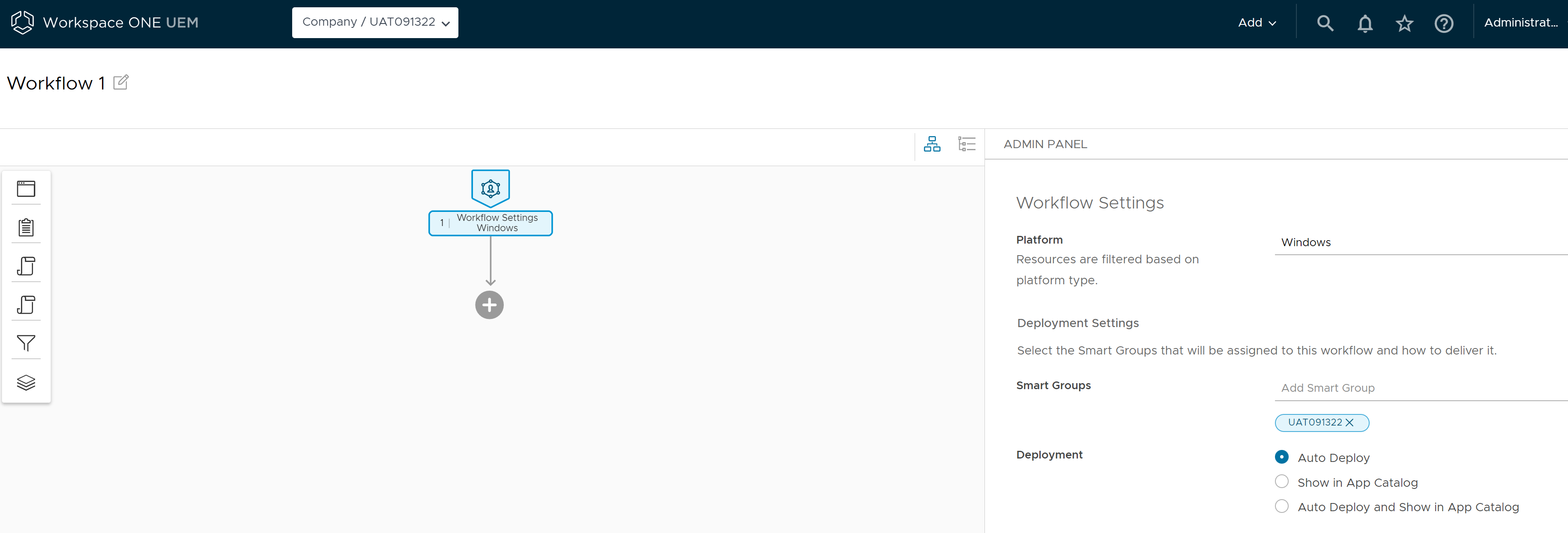 Workflow creation screen Workflow creation screen