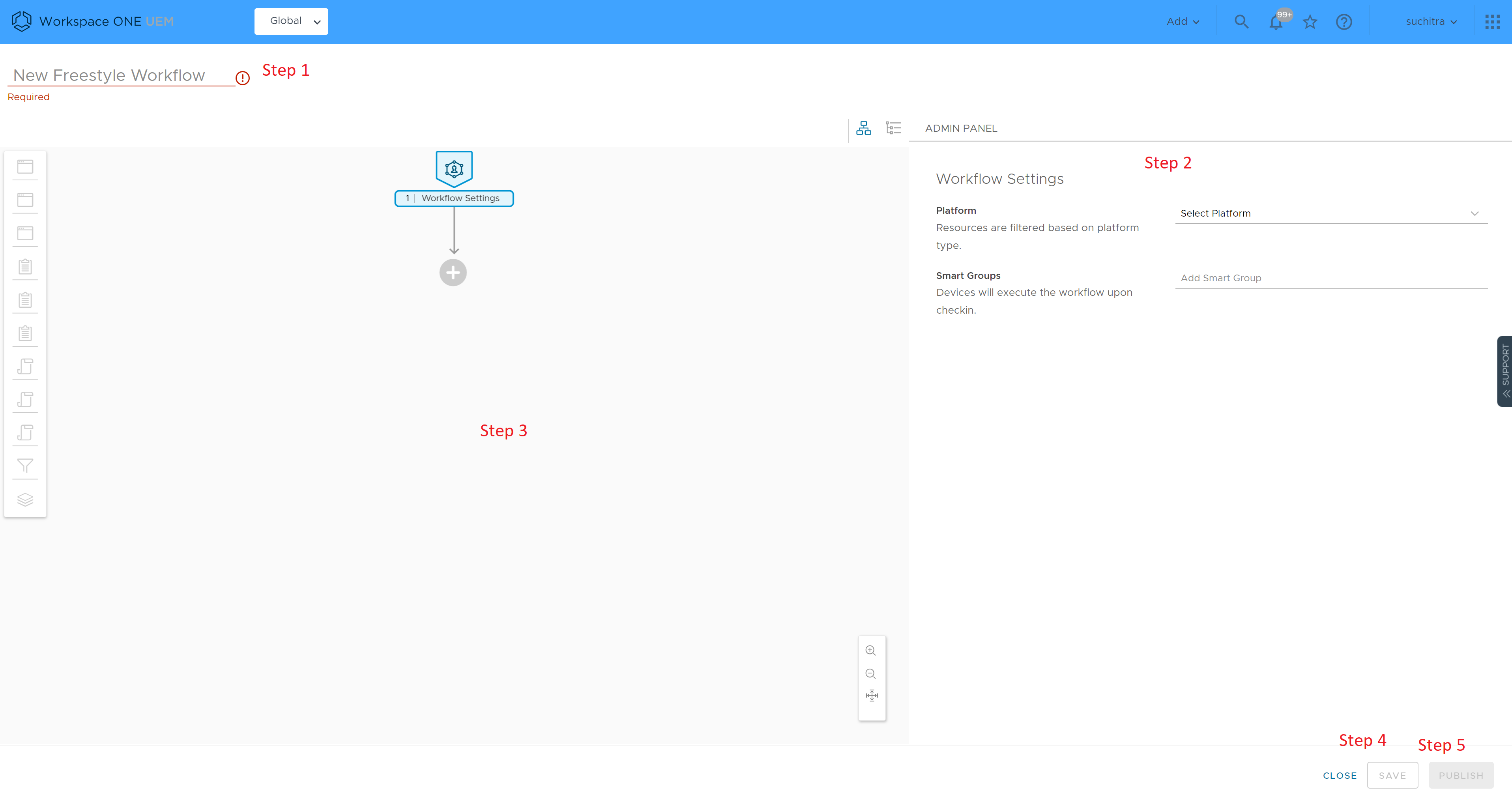 Create workflow screen