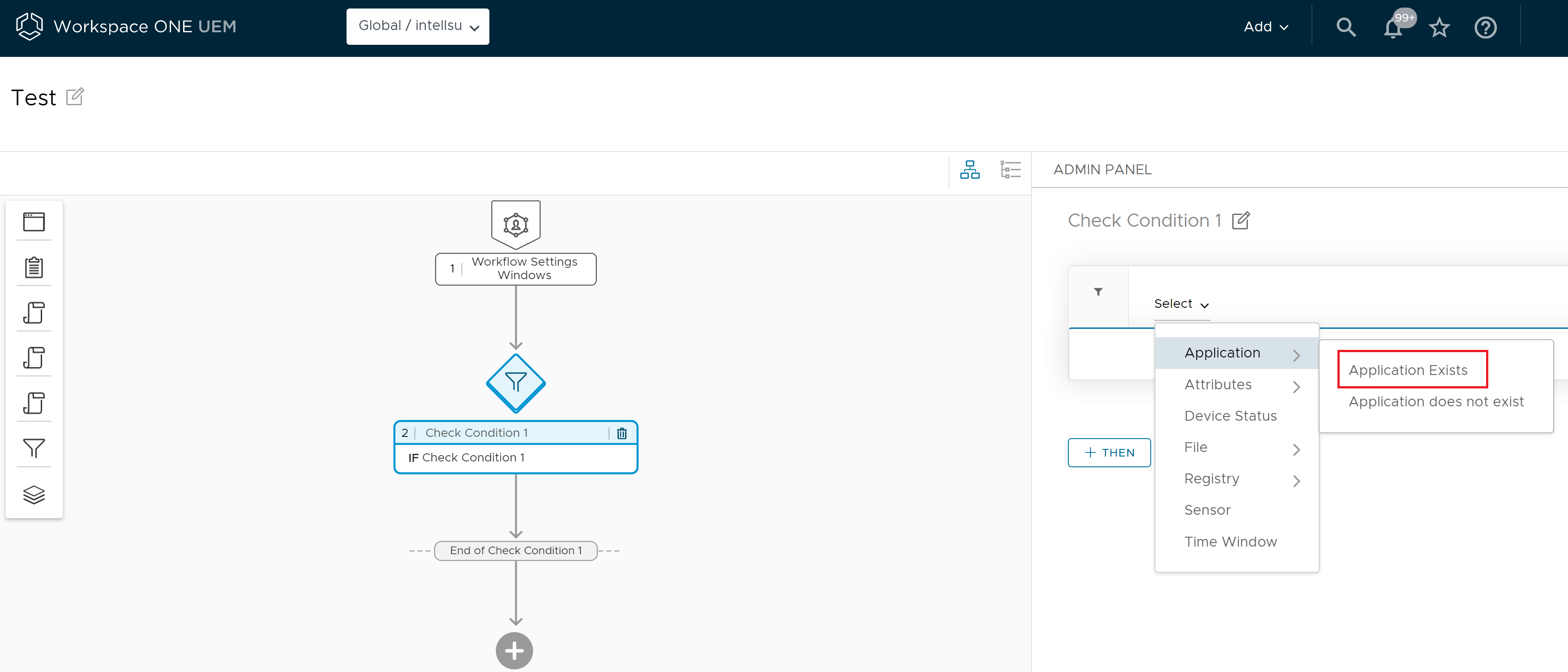 Check if an application exists in a condition