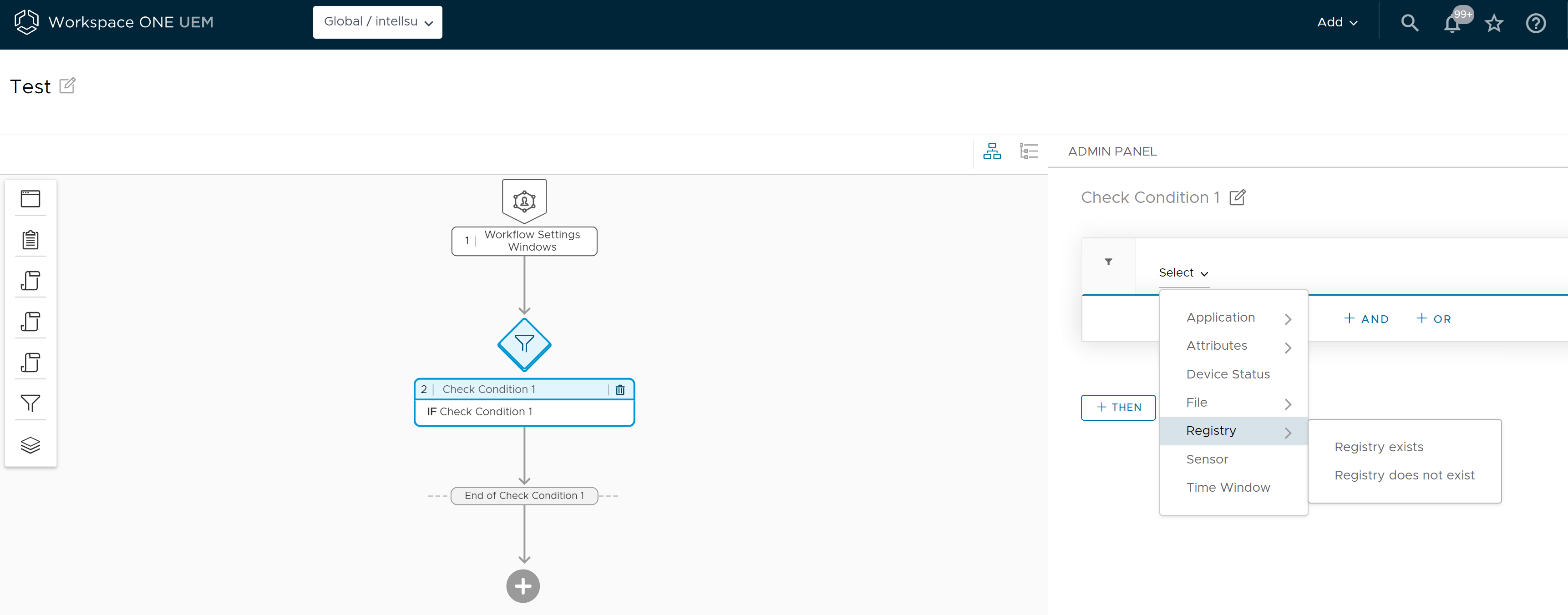 Add registry condition to a worklfow