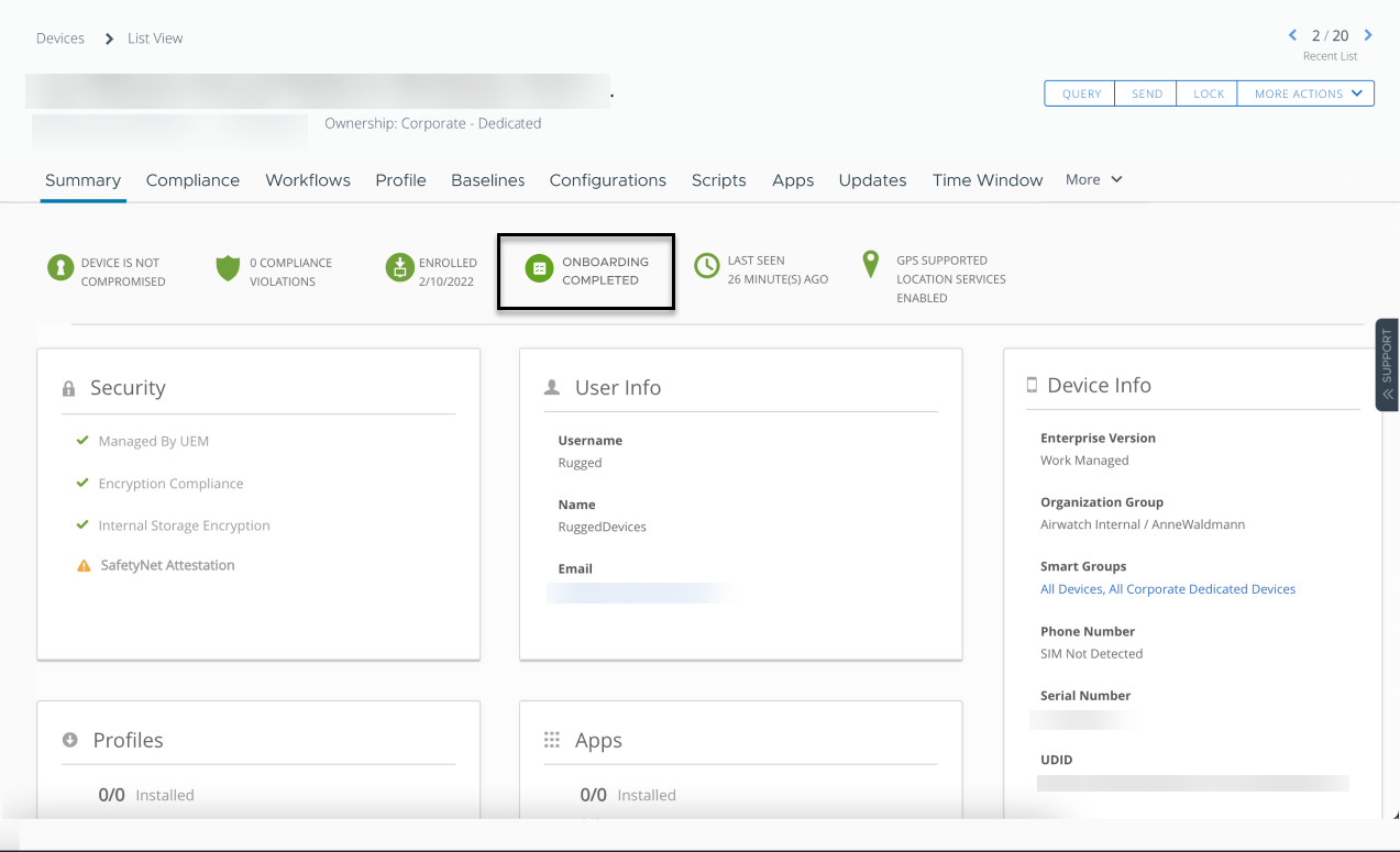 Save Onboarding Workflow device details