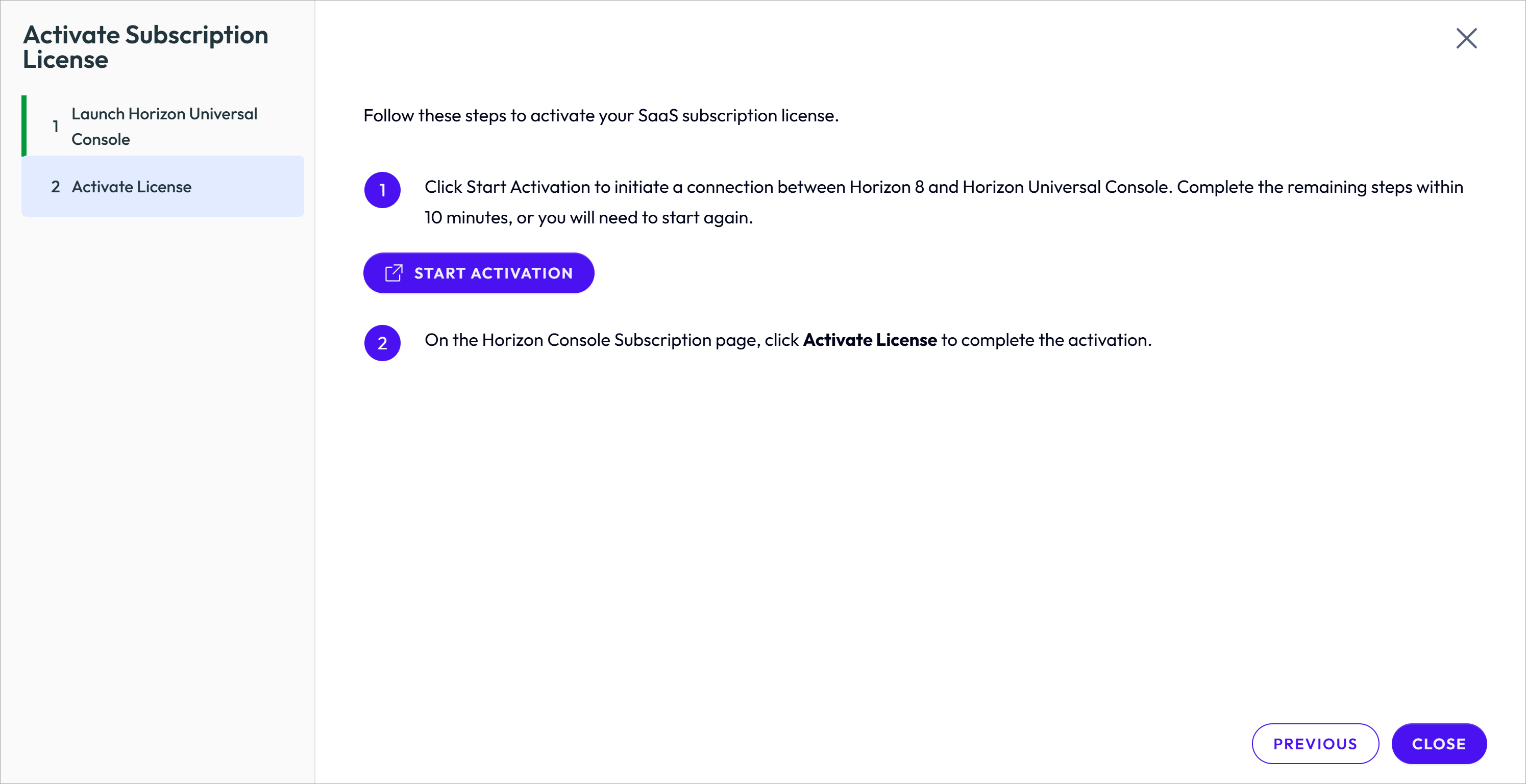 Activate Subscription License screen listing required preparation steps
