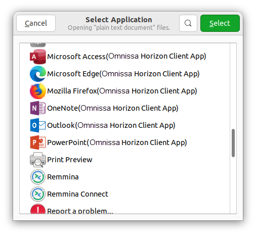 Select the published application to open the local file.
