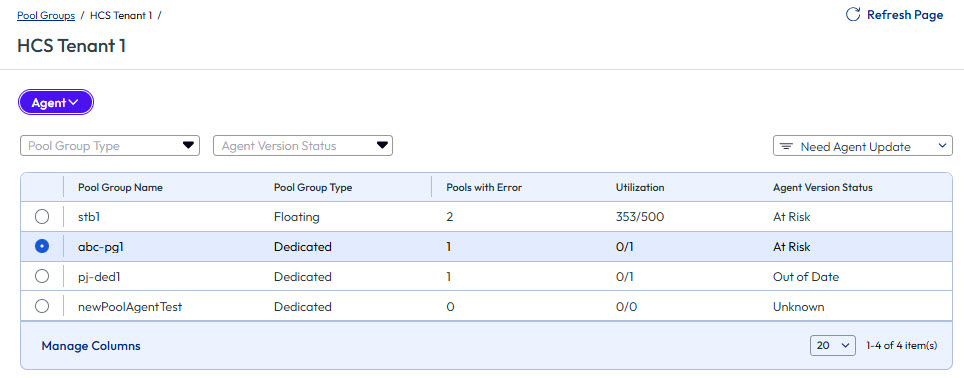Pool group details with configuration, assignments, and status information Pool group details with configuration, assignments, and status information