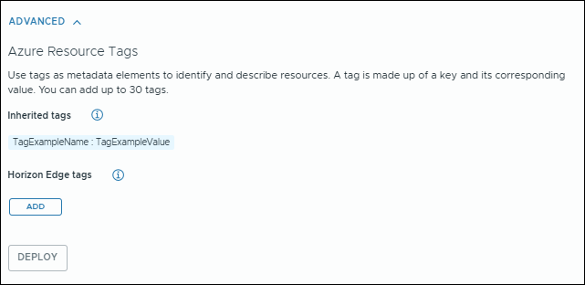 The Horizon Edge Gateway workflow for Azure resource tags, where inherited tags are listed