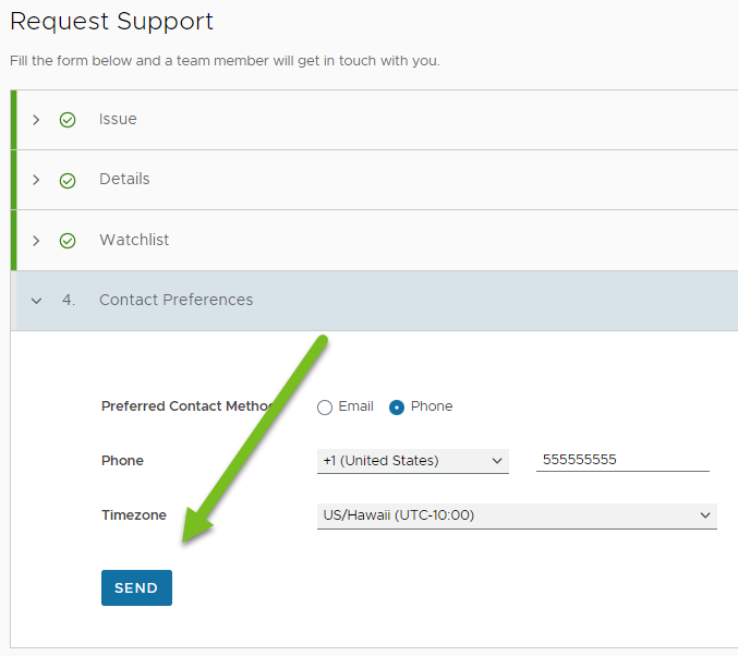Screenshot of the completed UI and a green arrow pointing to the Send button. Screenshot of the completed UI and a green arrow pointing to the Send button.