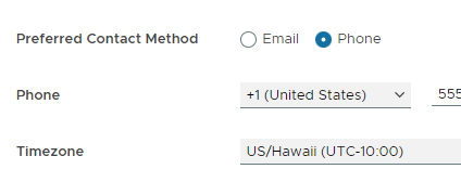 Screenshot of the Phone contact method selected