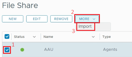 Import Option in More Menu on File Share Page Import Option in More Menu on File Share Page