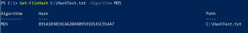 Example of Get-Filehash Command and Response Example of Get-Filehash Command and Response