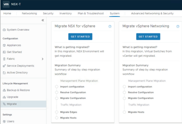 Migration Coordinator options appear on the Migrate page.