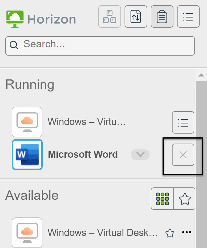 Close the published application from the sidebar