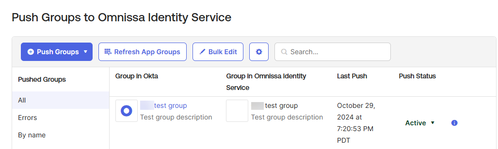 The Push Status column displays Active. The Push Status column displays Active.