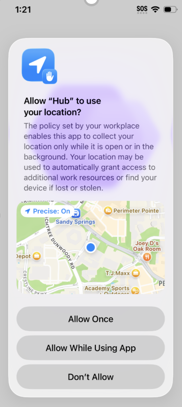 Device users see the pictured prompt and must make a selection.
