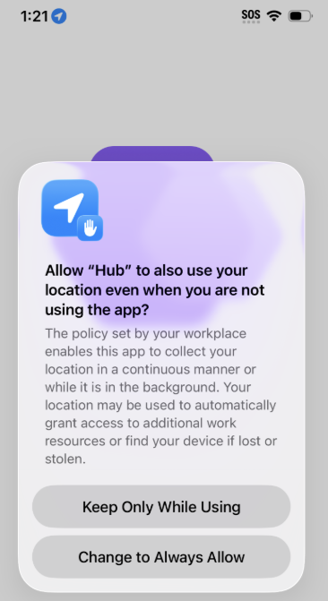 Another device prompt users see when iOs wants to extend permission to the background.
